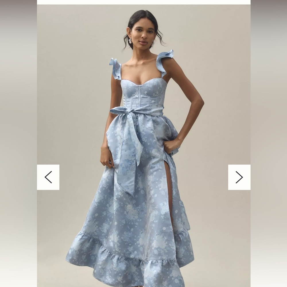 V. Chapman Veronica Corset Ruffle Side- Slit Dress